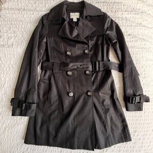 White House Black Market double-breasted black trench coat